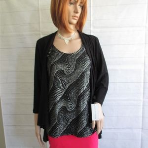 NWT - NOTATIONS 2fer knit top - black & silver -Sm